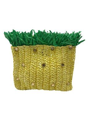 MMs Brands Yellow Straw Pineapple-Shaped Crossbody Tote Bag